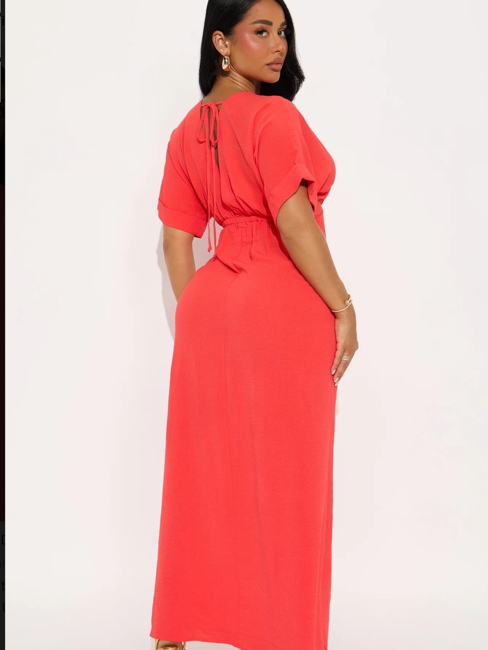 Fashion Nova Coral Plunge Maxi Dress NWT! - Picture 2 of 2